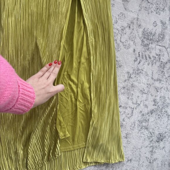 Lulus Poised Performance Olive Green Plisse One-Shoulder Maxi Dress Size Large - Picture 7 of 9